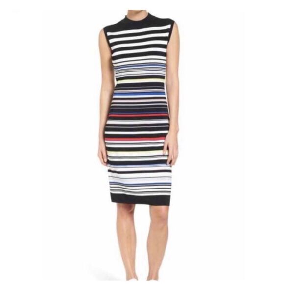 Halogen Women’s Size Large Sleeveless Striped Knit Knee Length Stretch Dress - Picture 1 of 9